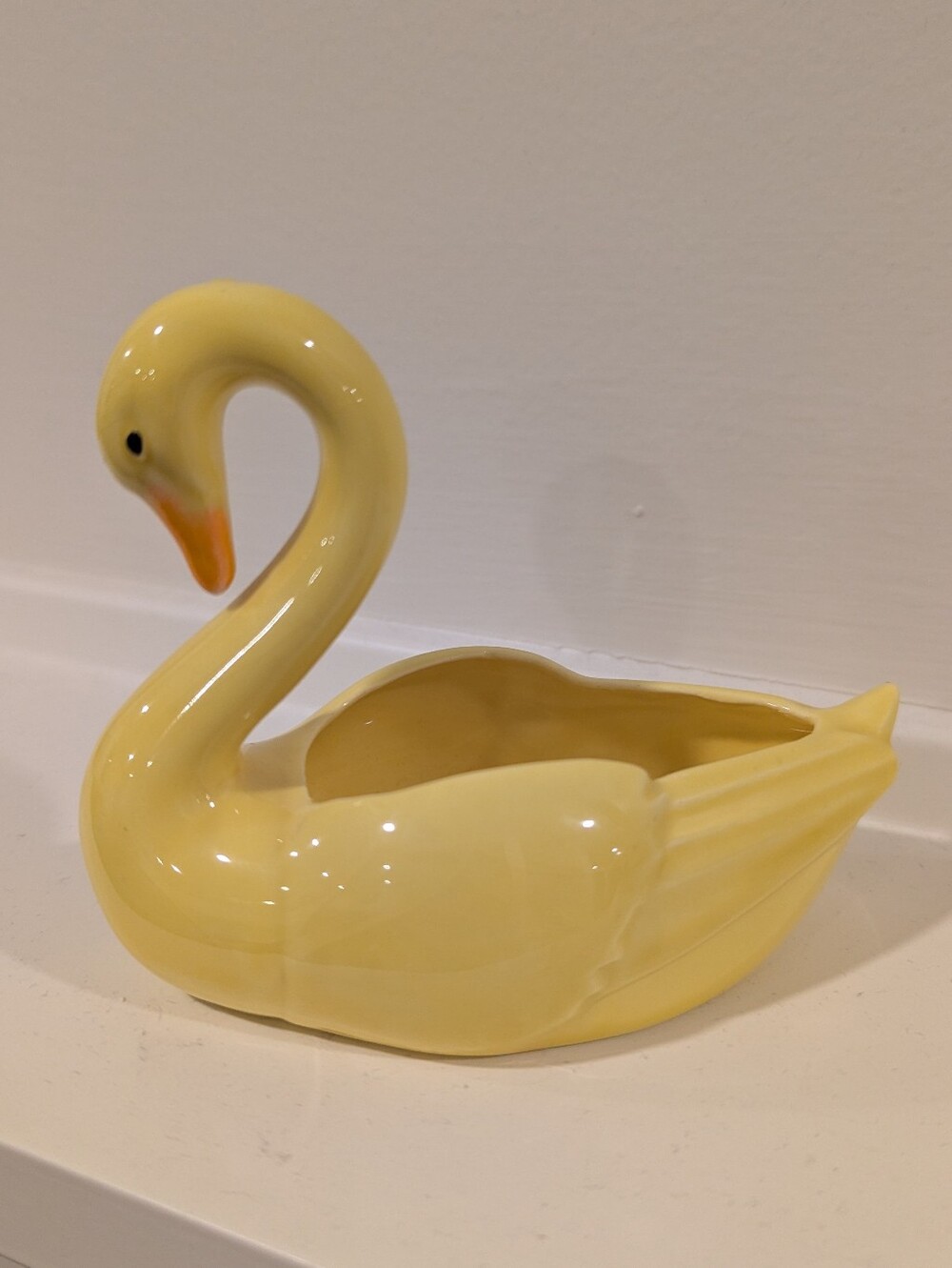 Yellow Ceramic Swan Planter Or Decorative Dish